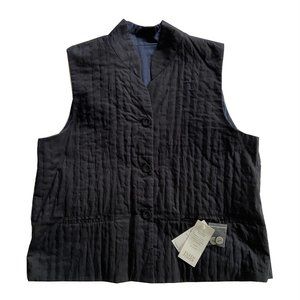 Eileen Fisher Black/Navy Quilted Cotton Vest REVERSIBLE Size Large NWT